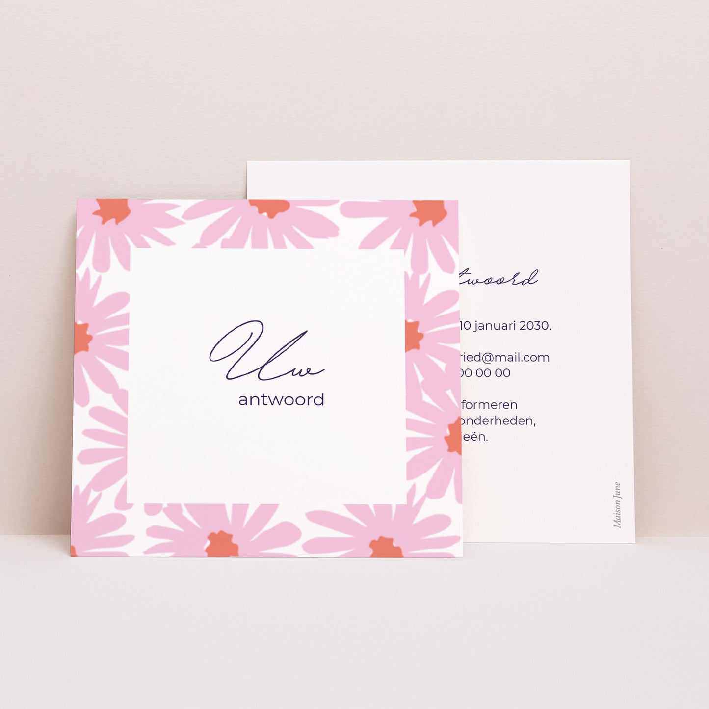 RSVP kaart Huwelijk Vierkant Bloemen pop III foto N° 1