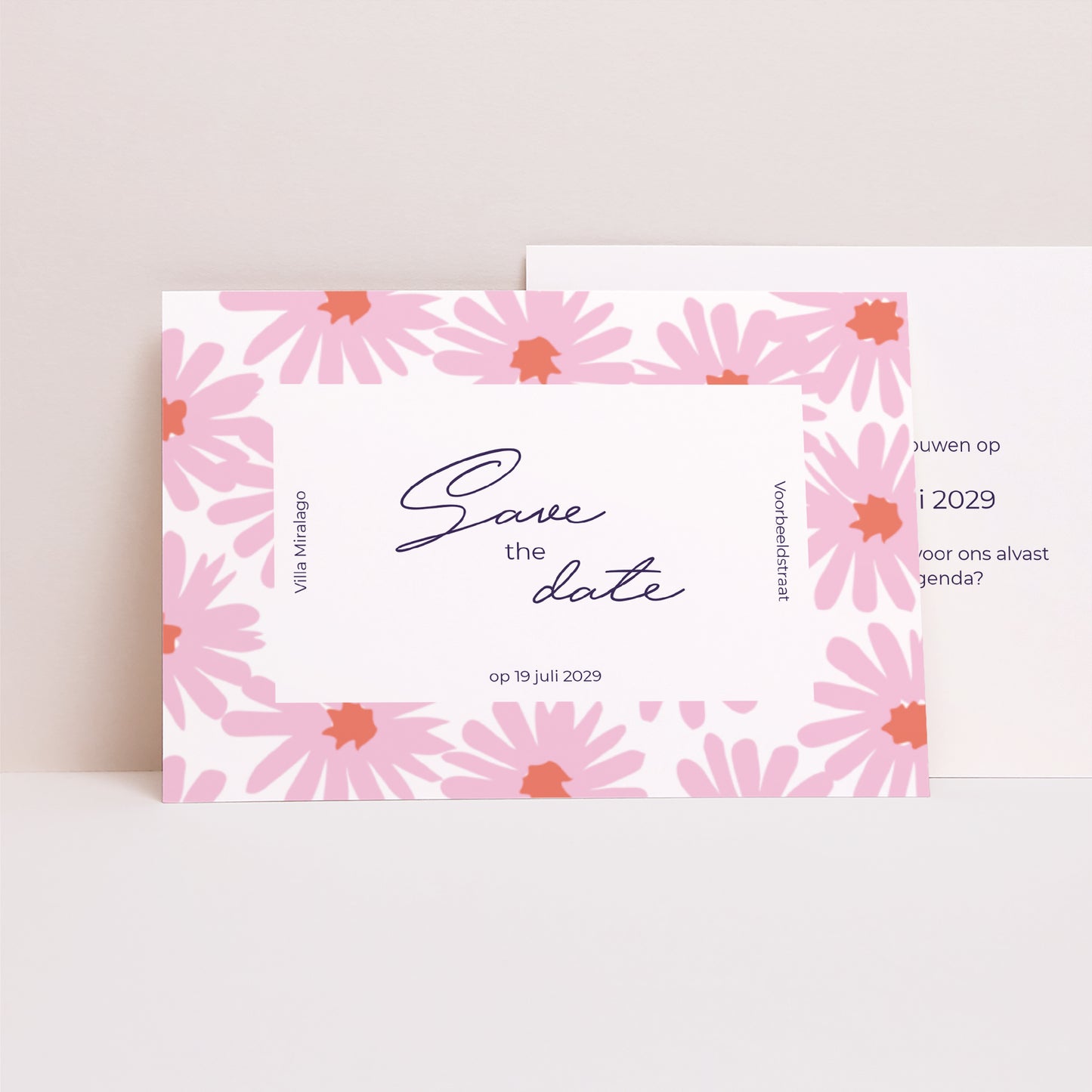 Save the date kaart Huwelijk Landschap Bloemen pop III foto N° 1