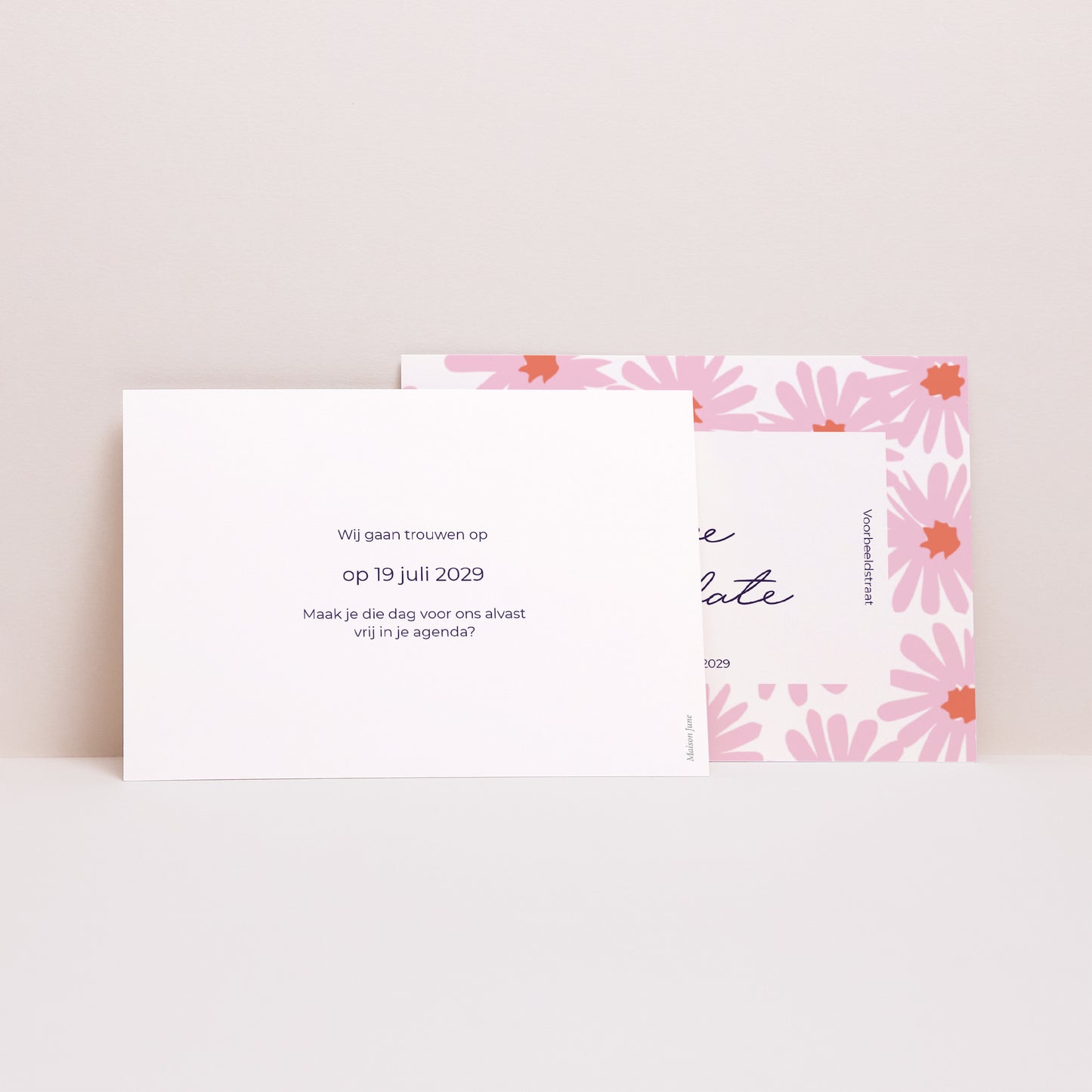 Save the date kaart Huwelijk Landschap Bloemen pop III foto N° 2