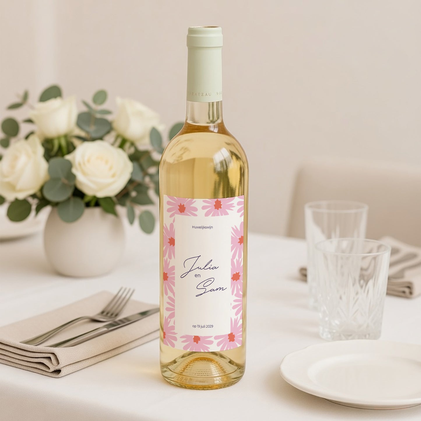 Flesetiket Huwelijk Portret Bloemen pop III foto N° 2