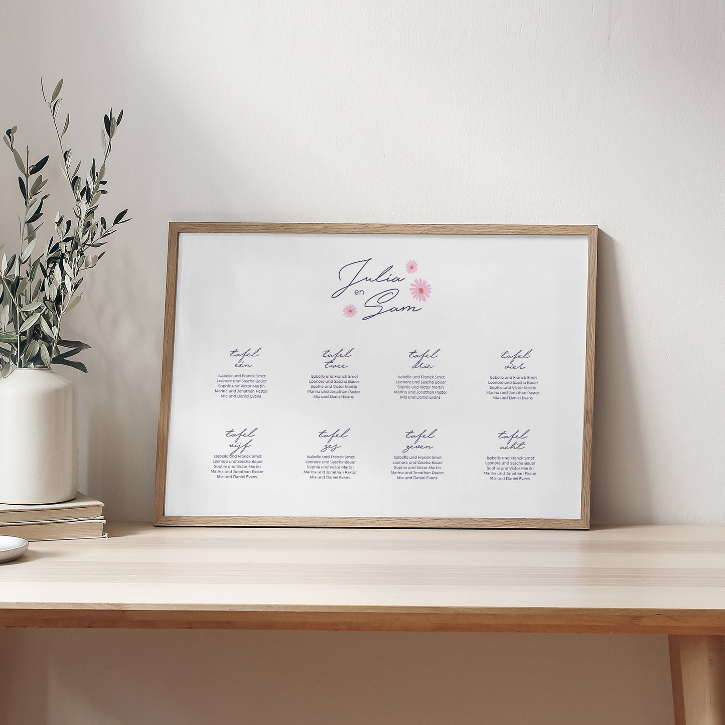 Tafelplan Huwelijk Landschap 90 x 60 cm Bloemen pop III foto N° 2