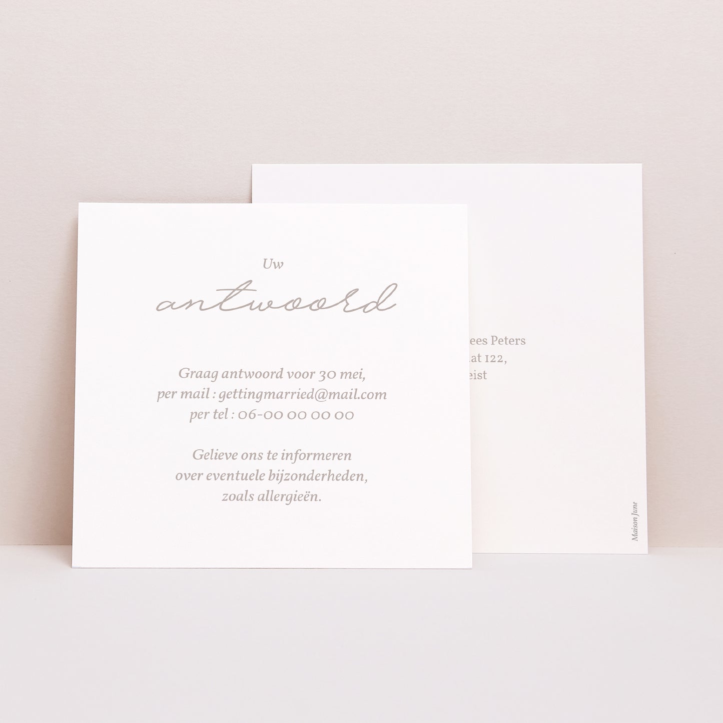 RSVP kaart Huwelijk Vierkant Typo script foto II foto N° 1
