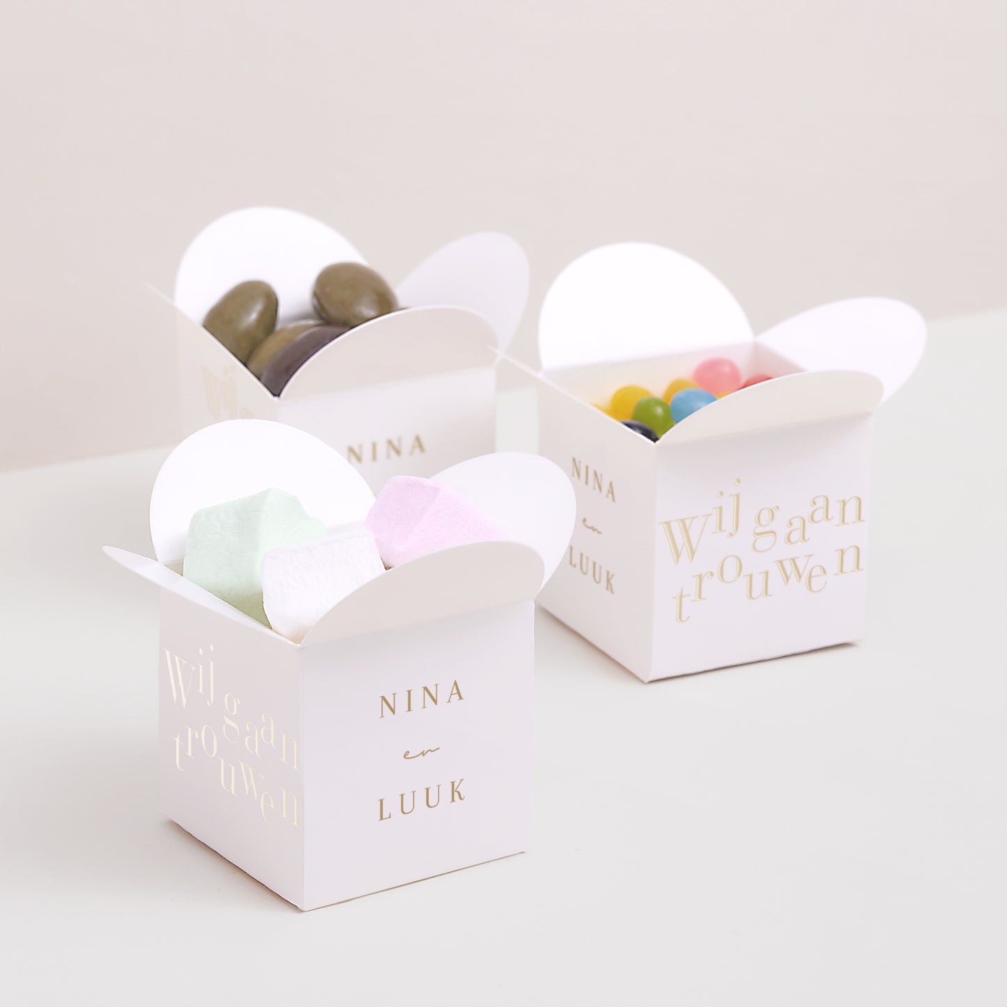 Doosje voor suikerbonen Huwelijk Vlinderklep opening We trouwen II foto N° 3