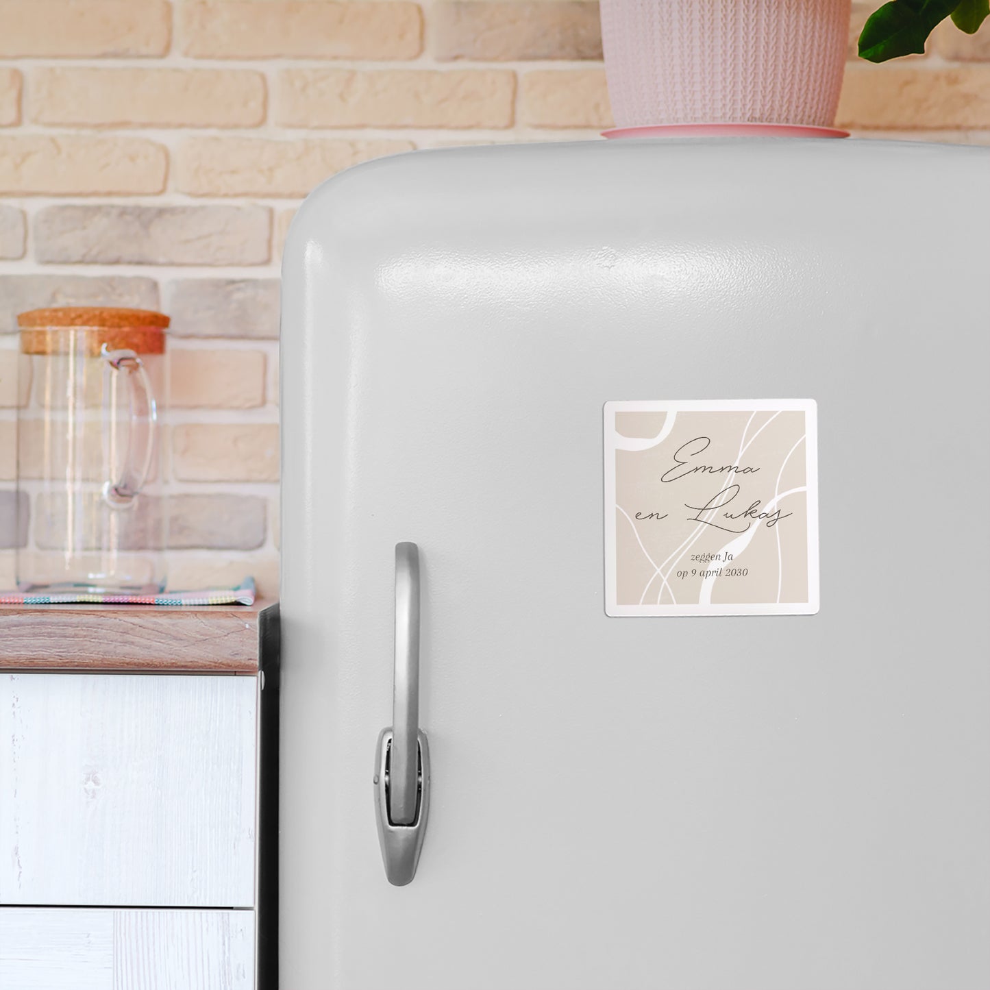 Save the date kaart Huwelijk Set van 9, magnetisch. Curven op een beige achtergrond foto N° 4