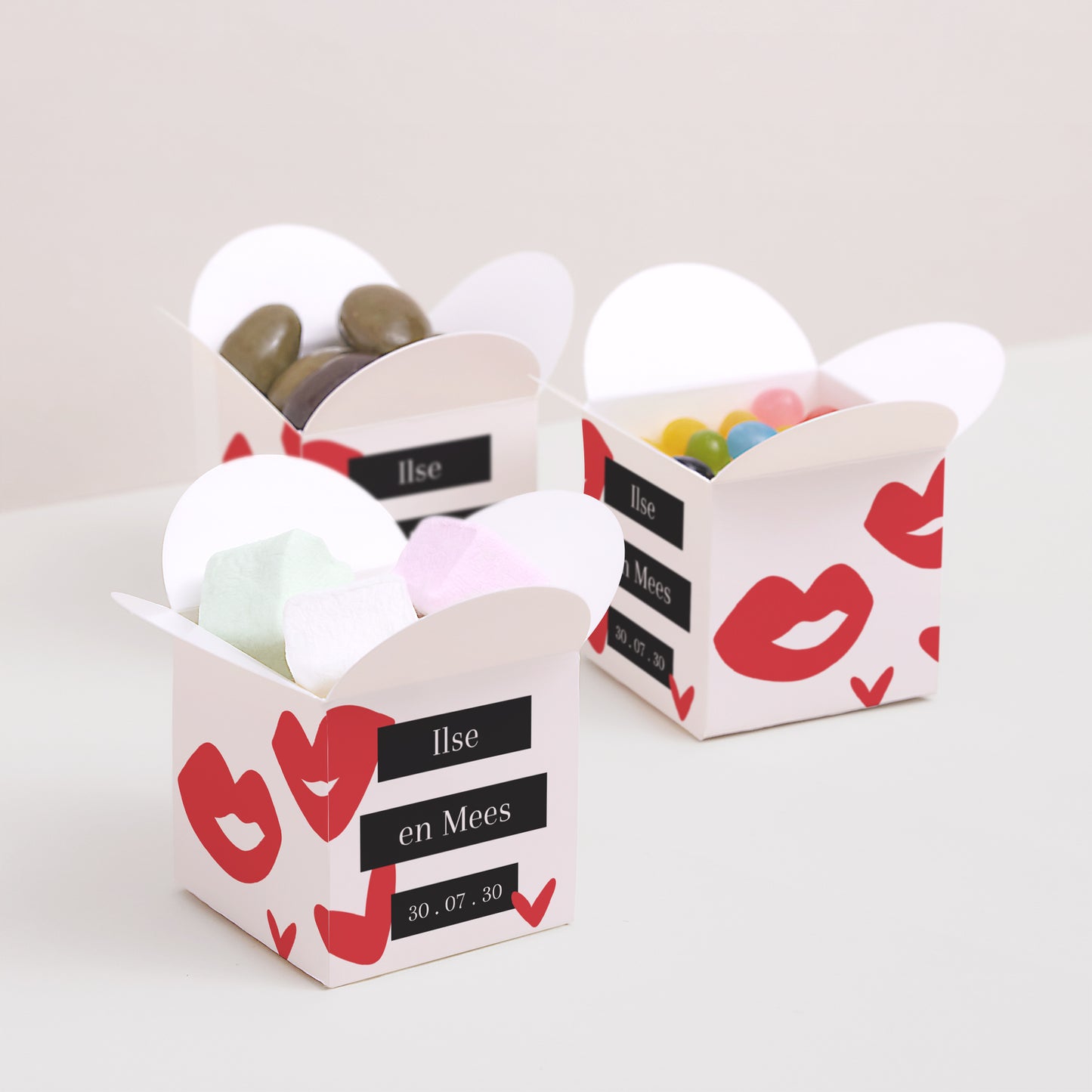 Doosje voor suikerbonen Huwelijk Vlinderklep opening foto N° 3