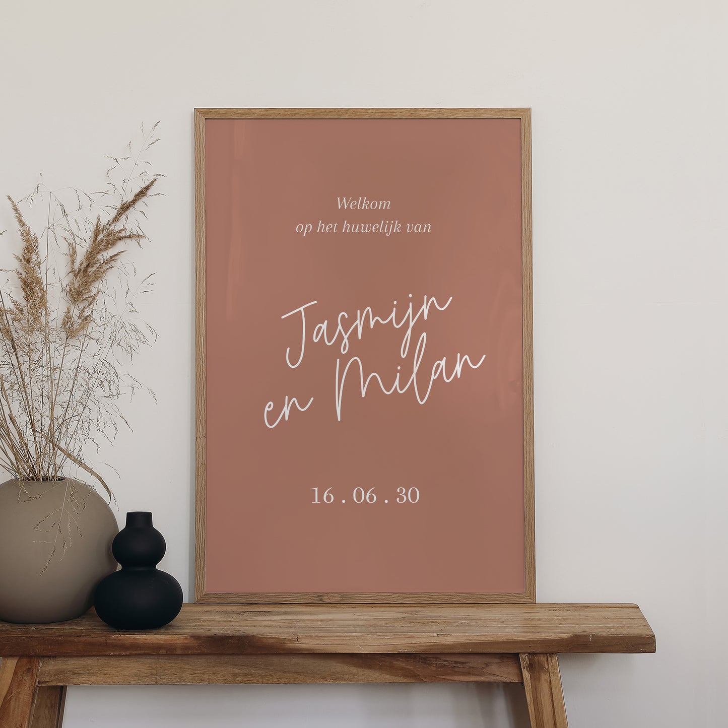 Welkomstbord Huwelijk Portret 60 x 90 cm Baksteenstof foto N° 2