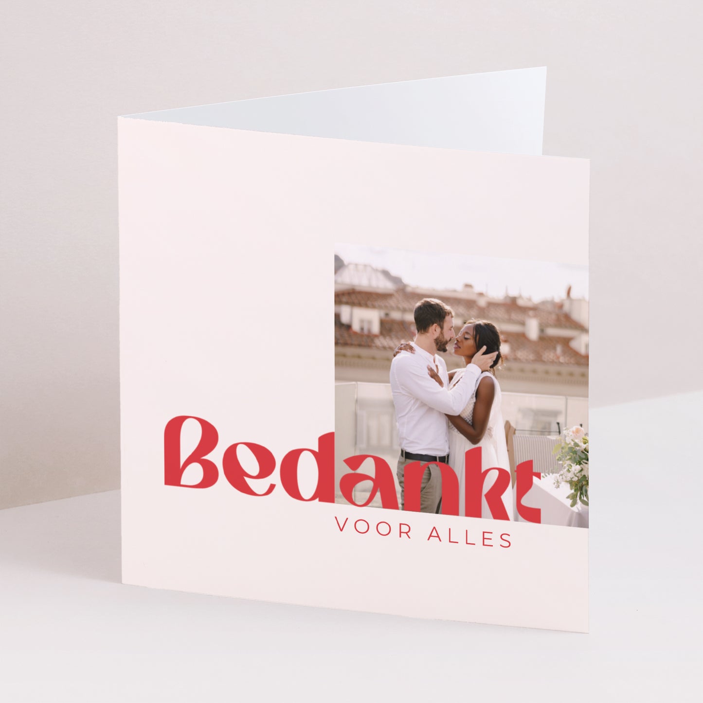 Bedankkaart Huwelijk Dubbele vierkante vouw ja hart. foto N° 1