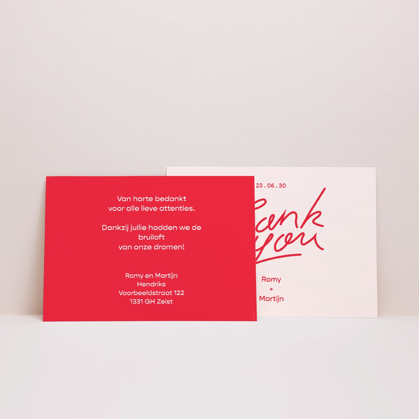 Bedankkaart Huwelijk Landschap Liefde in jaren tachtig rood foto N° 3