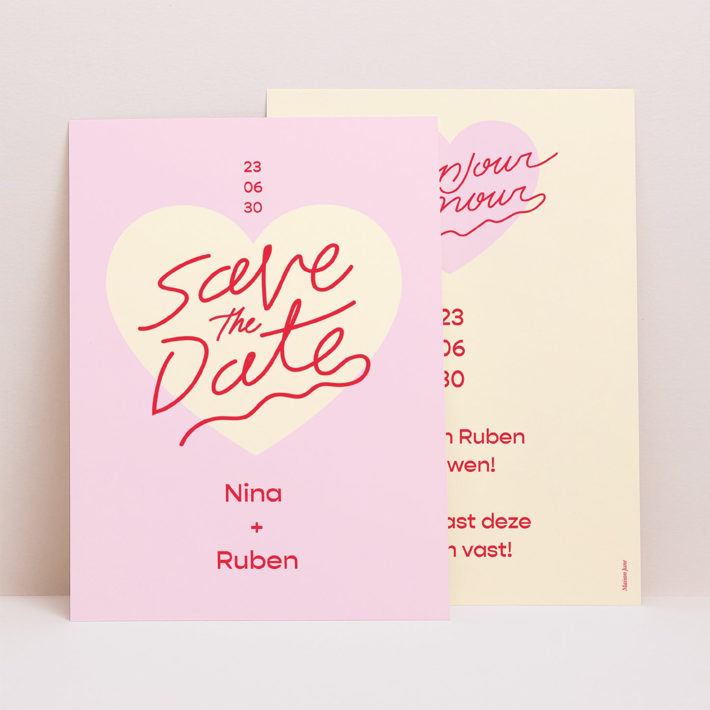 Save the date kaart Huwelijk Portret Hallo liefde roze. foto N° 1