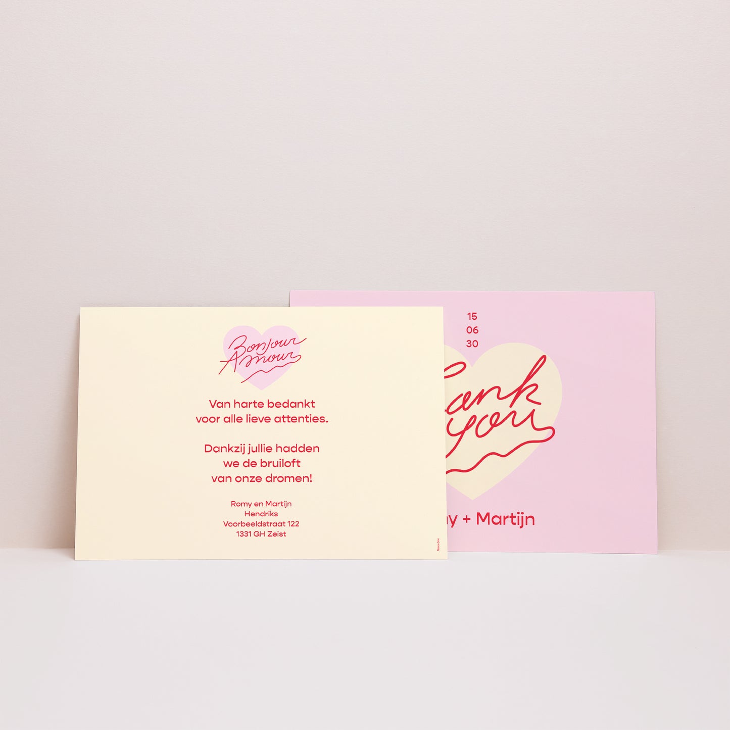 Bedankkaart Huwelijk Landschap Hallo liefde roze. foto N° 3