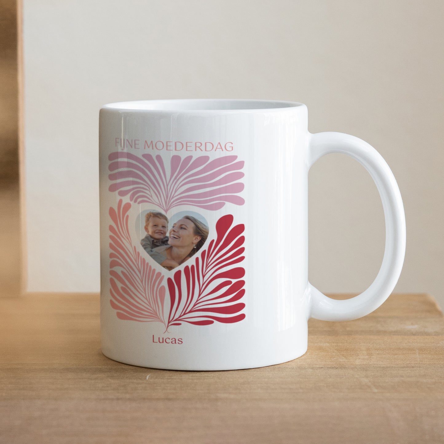 Mok Objecten Wit Roze bladeren foto N° 1