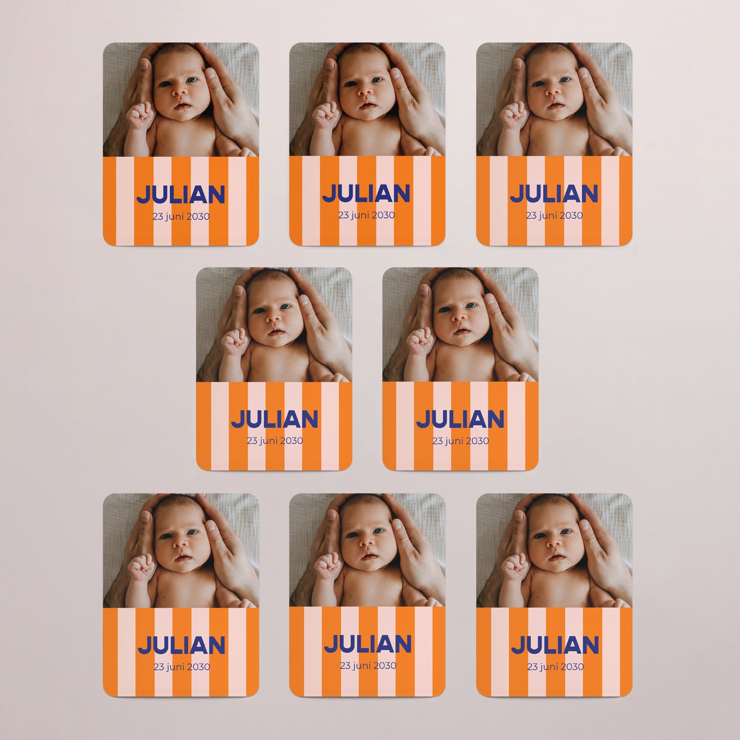 Uitnodigingskaart Geboorte Set van 8, magnetisch, rechthoek met afgeronde hoeken Hola schatje. foto N° 3