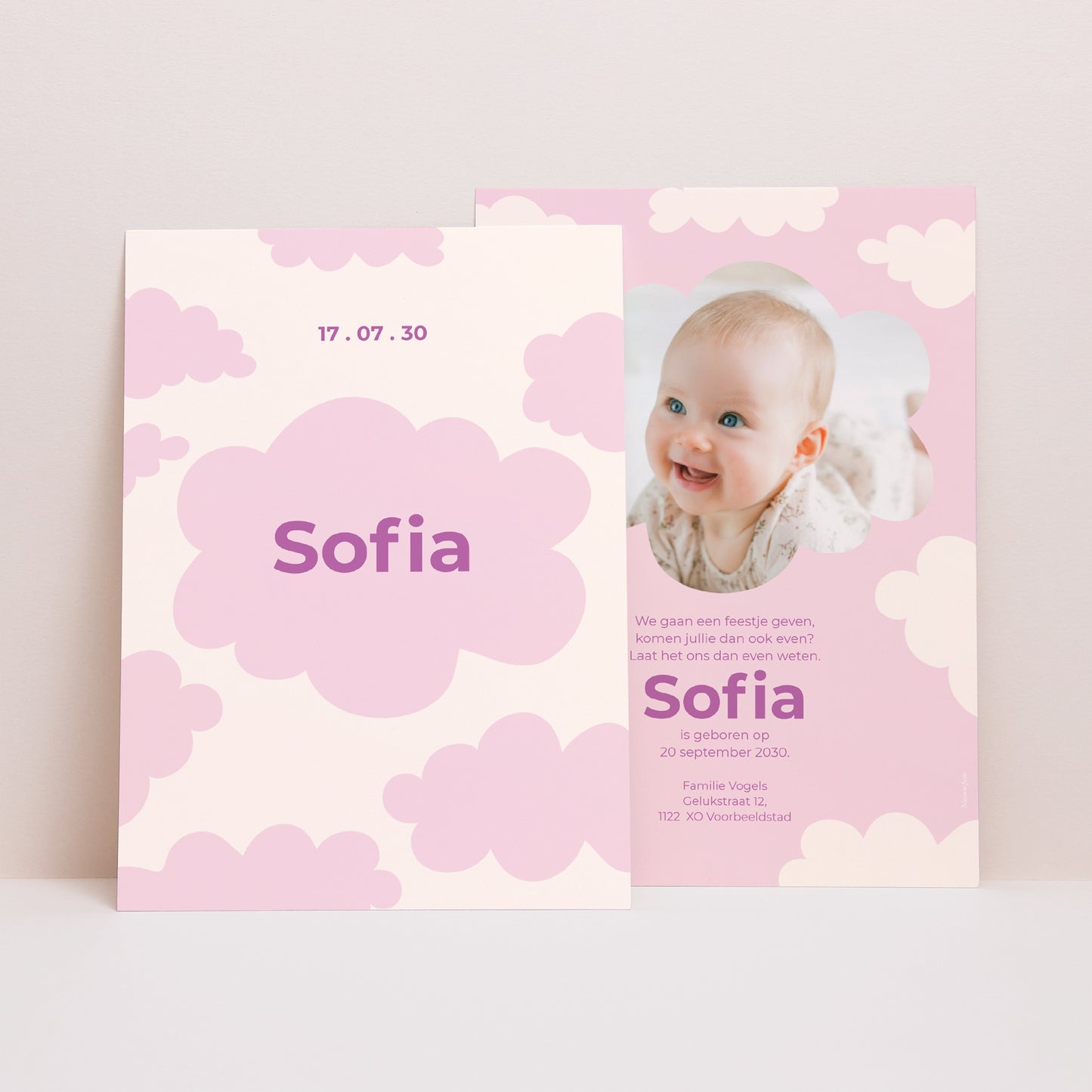 Uitnodigingskaart Geboorte Kleine roze wolk foto N° 1