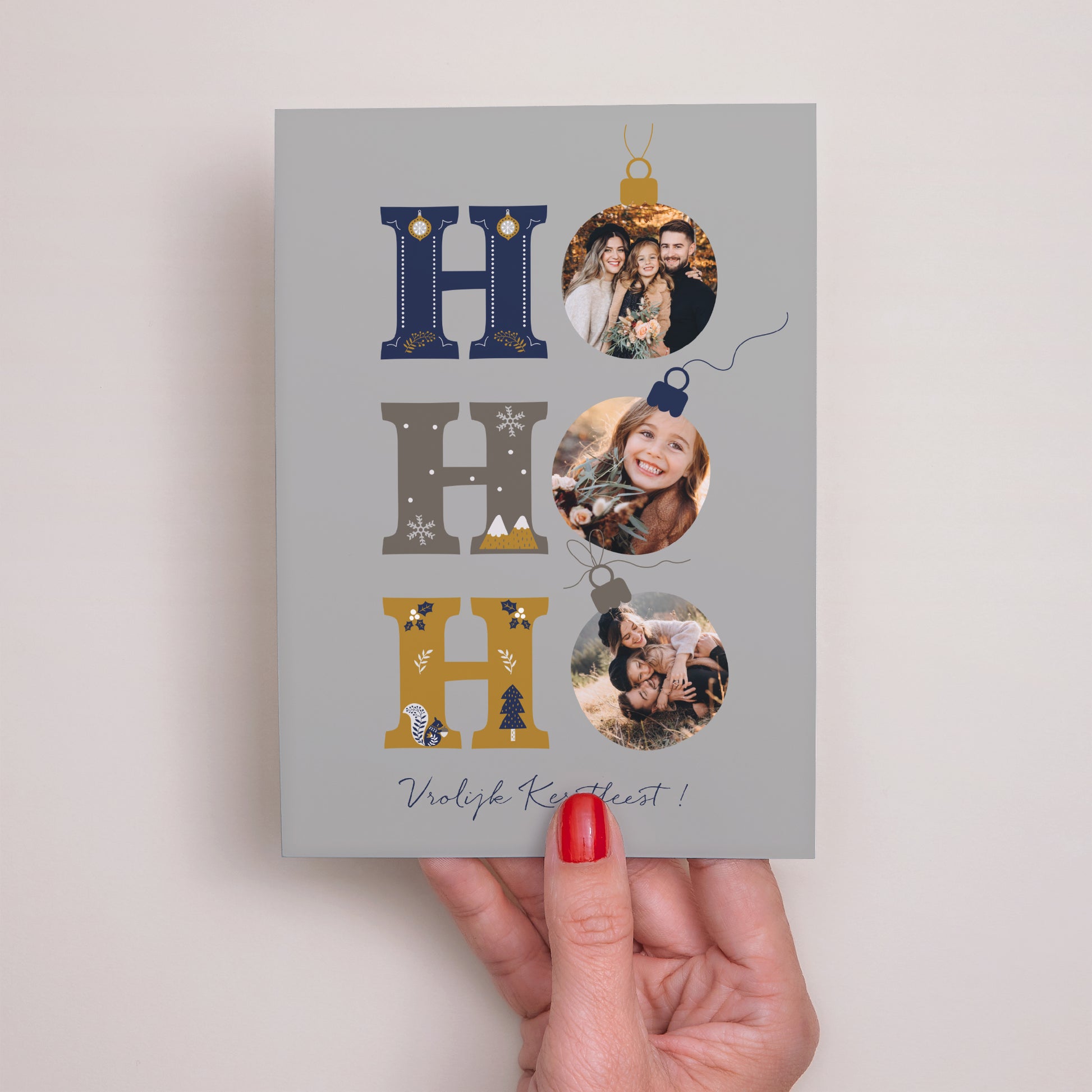 Kerstkaart Eindejaar Ho ho ho blauw foto N° 2