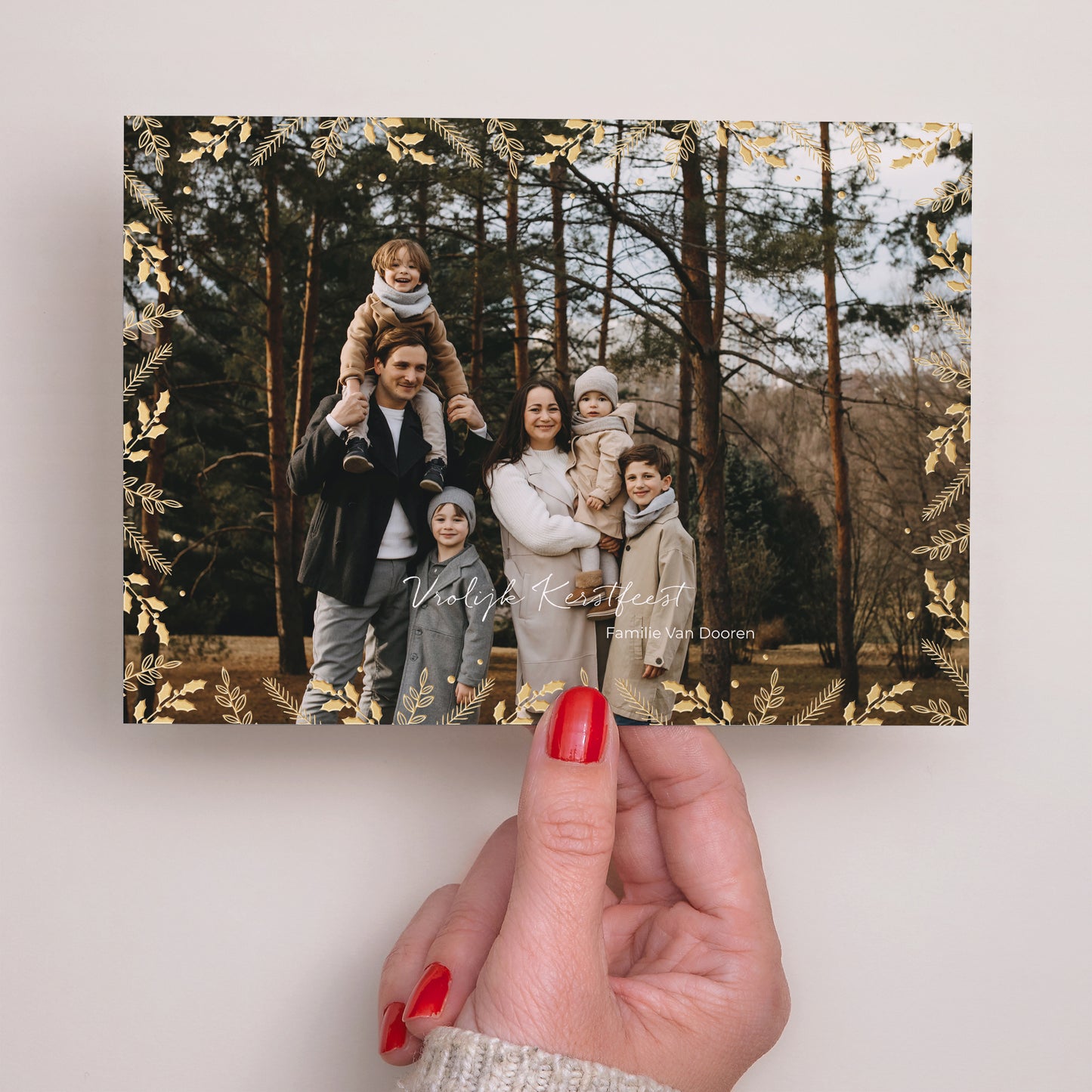 Kerstkaart Eindejaar Landschap Kader met bladgoud foto N° 3