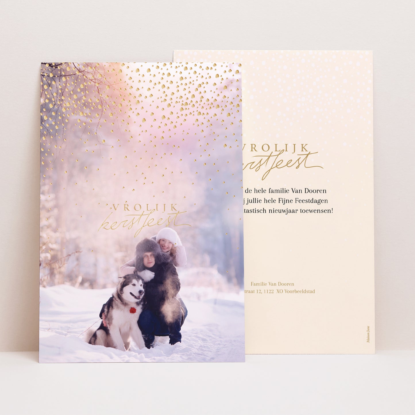 Kerstkaart Eindejaar Portret Goud sneeuw II foto N° 1