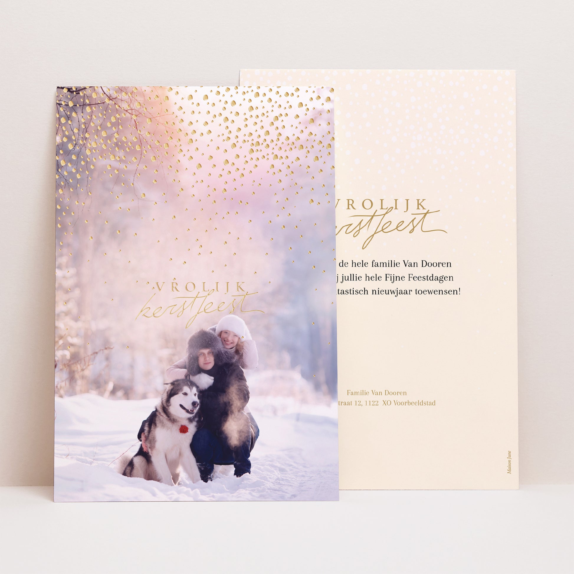 Kerstkaart Eindejaar Portret Goud sneeuw II foto N° 1