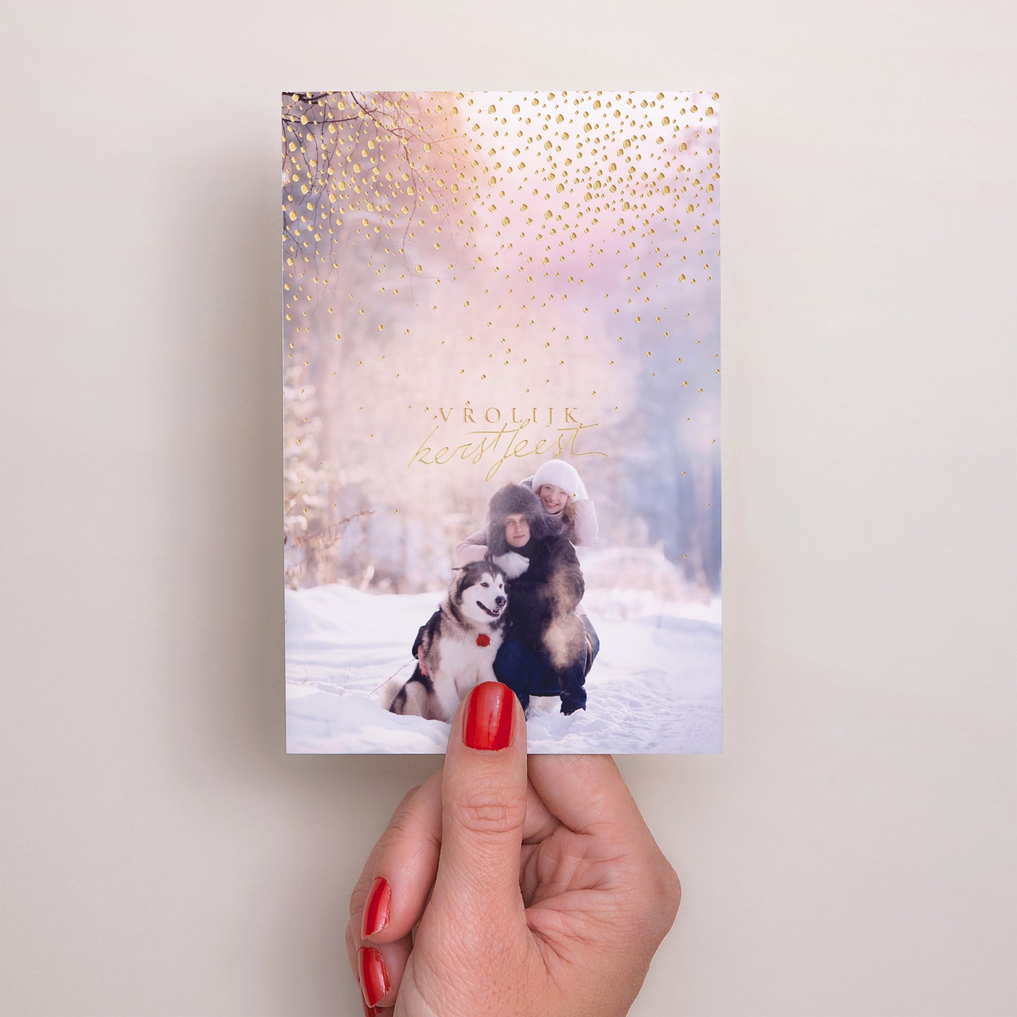 Wenskaart Eindejaar Portret Goud sneeuw II foto N° 2