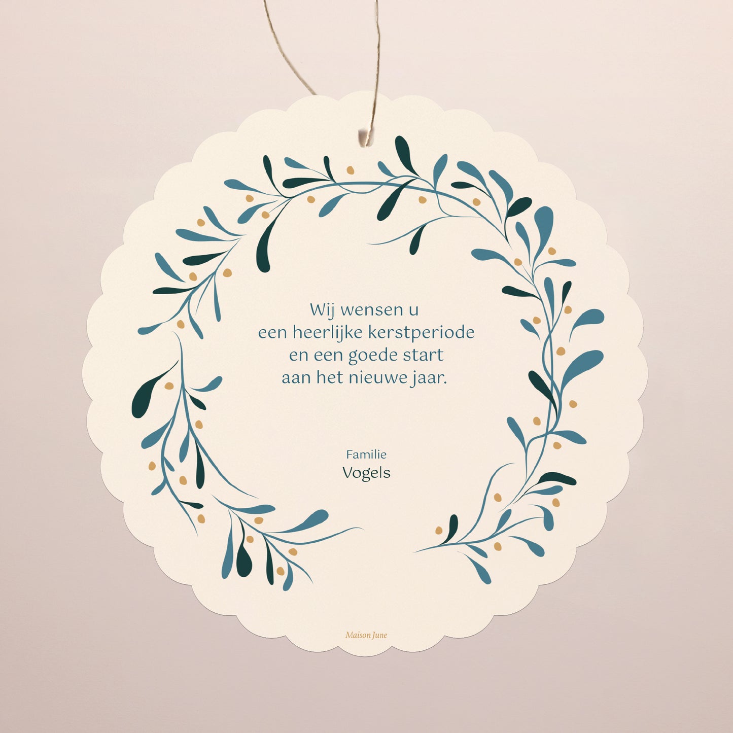 Kerstkaart Eindejaar Om op te hangen. Hulst en geluk foto N° 2