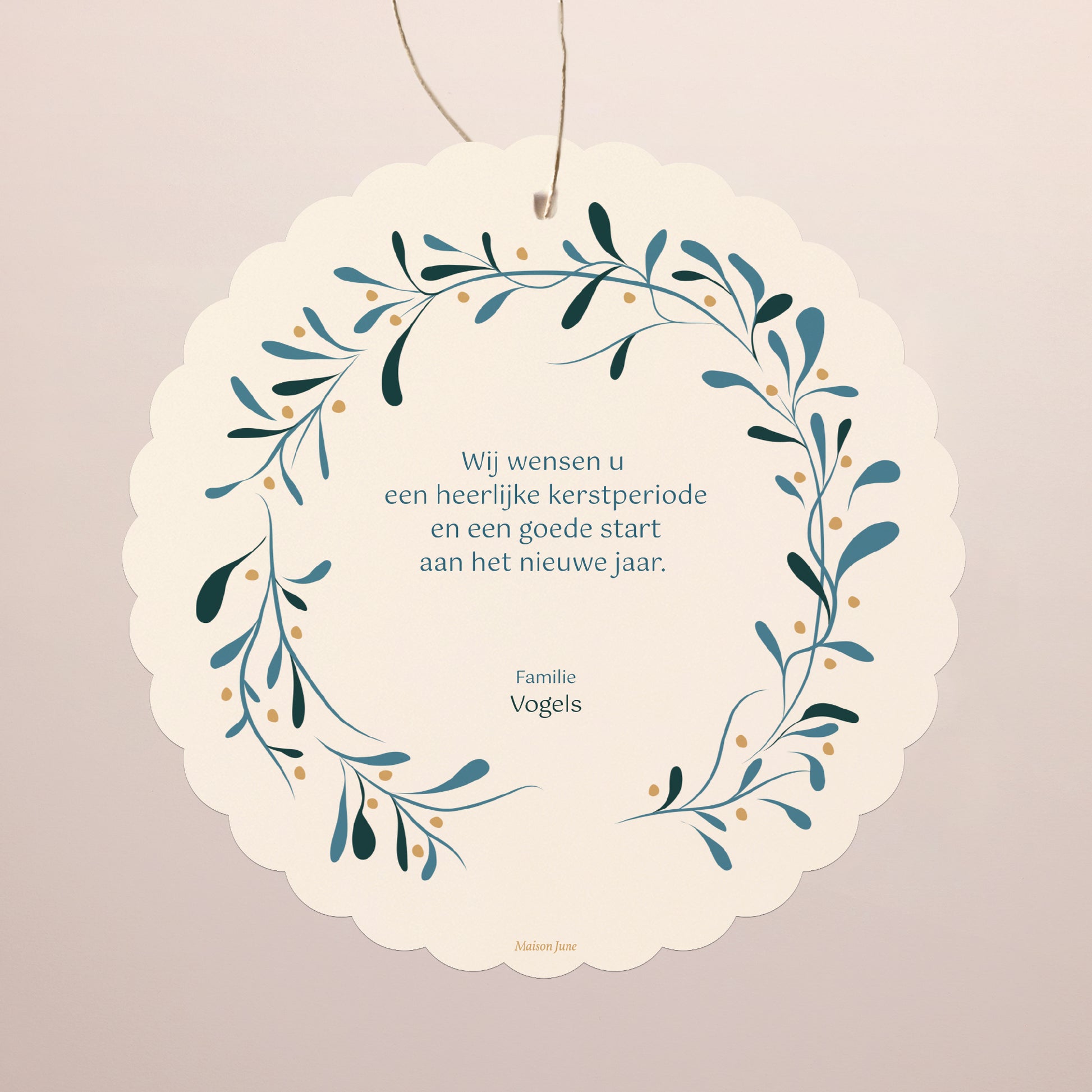 Kerstkaart Eindejaar Om op te hangen. Hulst en geluk foto N° 2