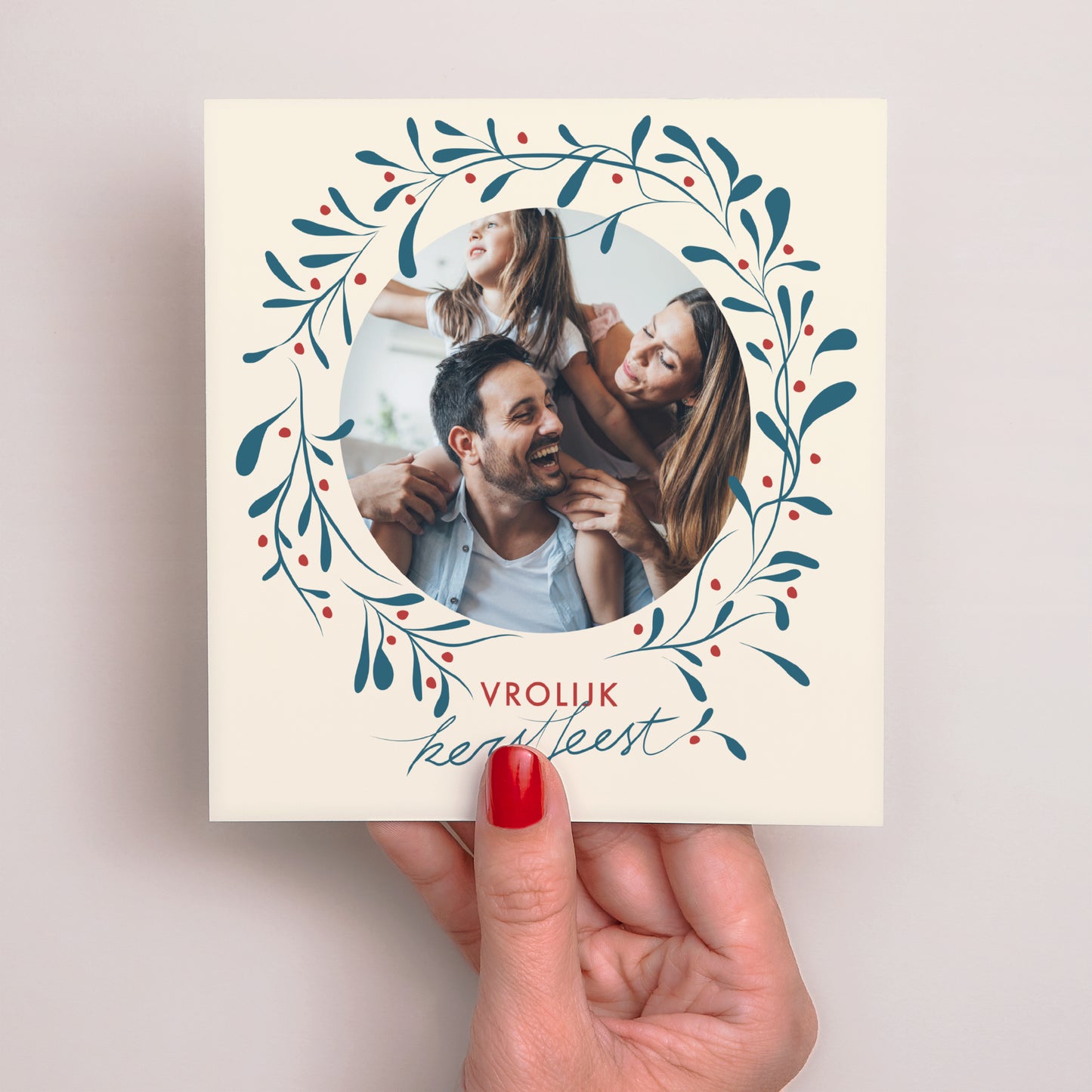 Kerstkaart Eindejaar Vierkant Hulst en geluk II foto N° 2