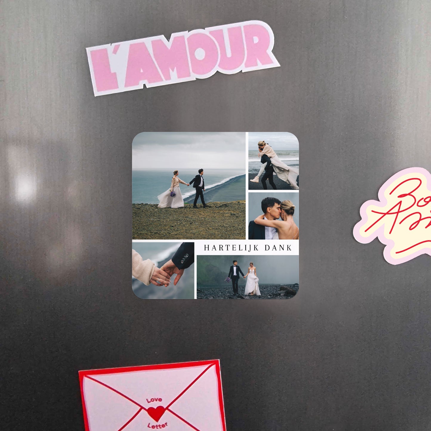 Bedankkaart Huwelijk Set van 8, magnetisch, vierkante afgeronde hoeken een grote dank II foto N° 4