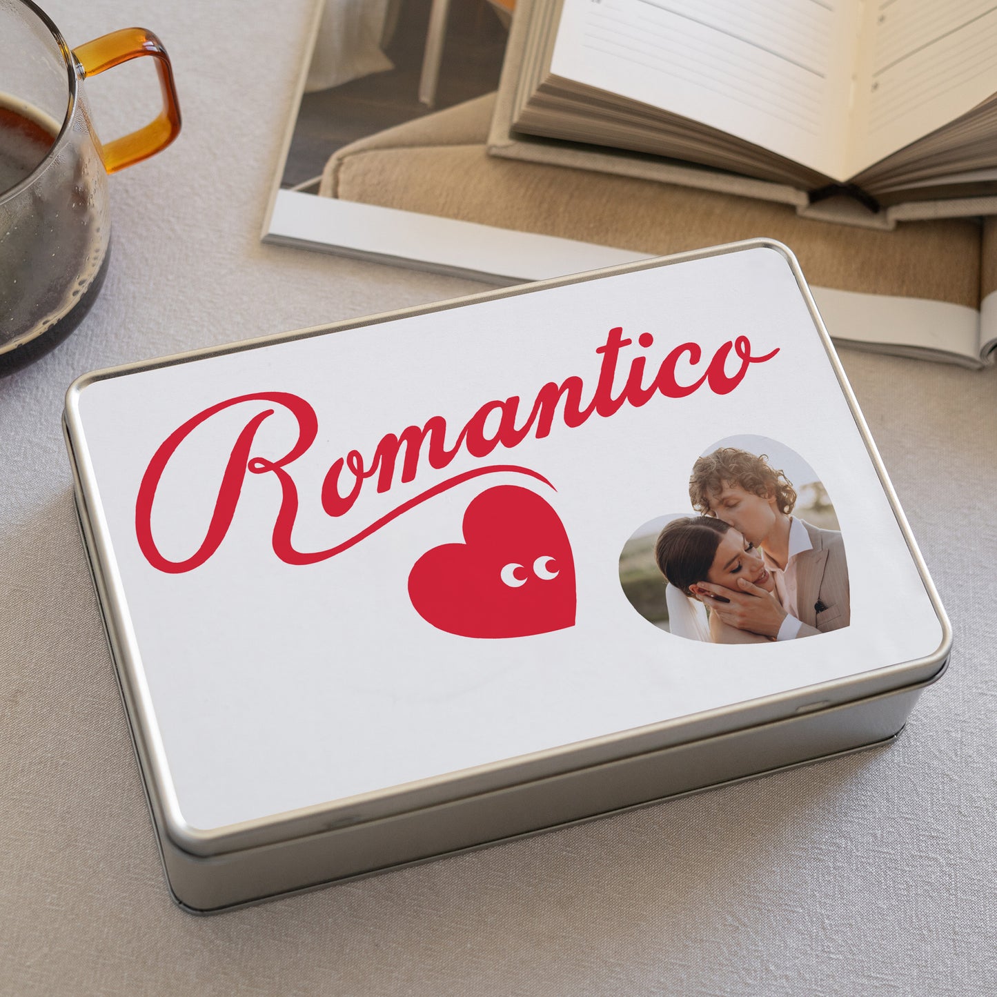 Metalen doos Objecten rechthoek, gevuld met chocolaatjes Romantico foto N° 2