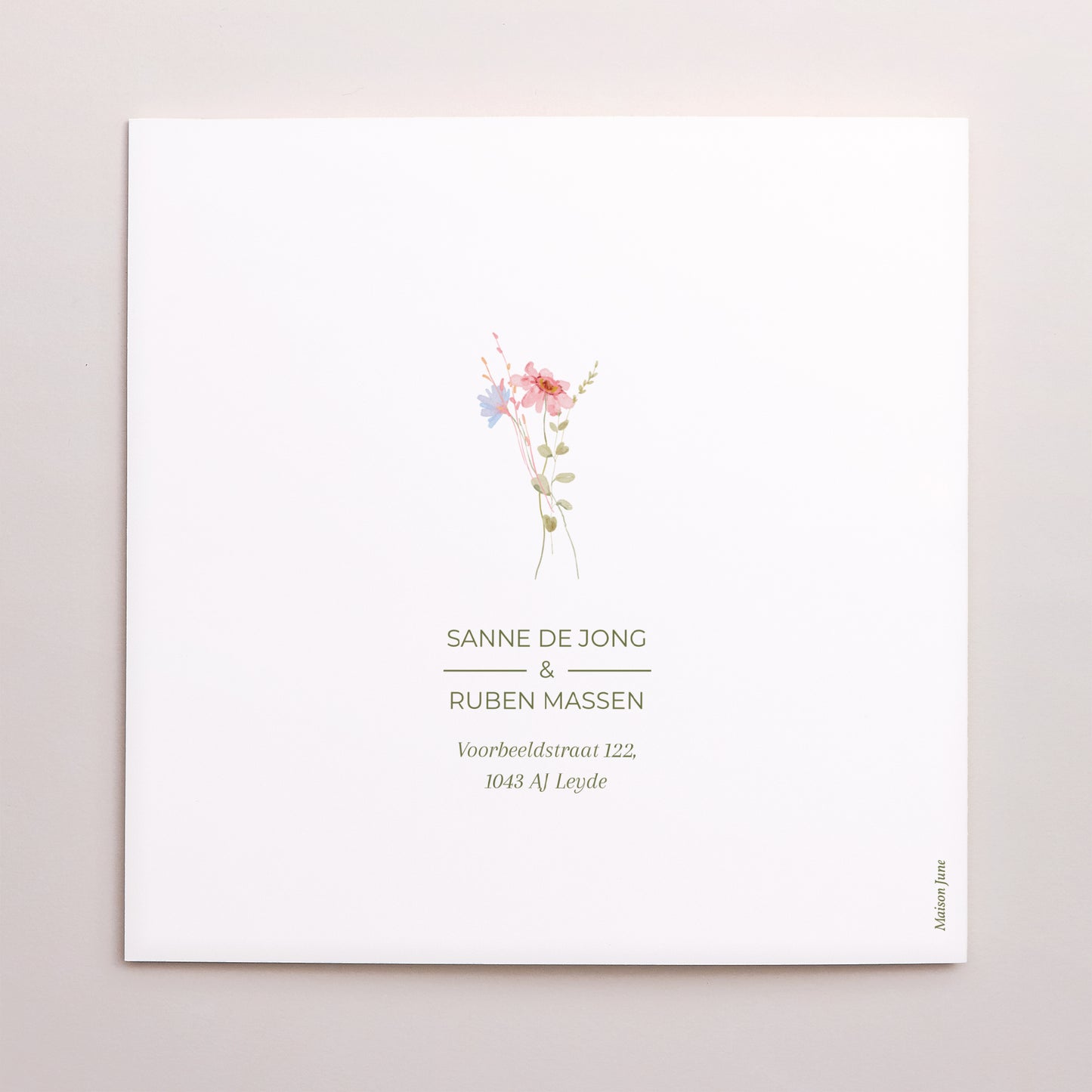 Bedankkaart Huwelijk Dubbele vierkante vouw Krant van wilde bloemen foto N° 3