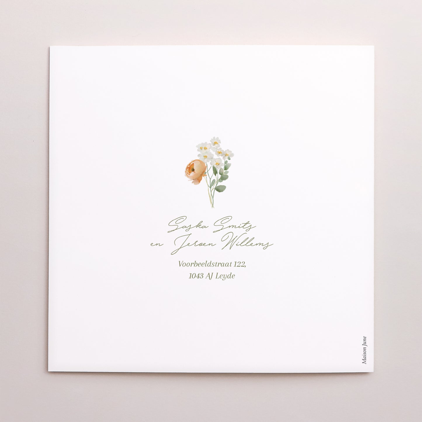 Uitnodigingskaart Huwelijk Dubbele vierkante vouw Romantische bloemenkrans foto N° 3