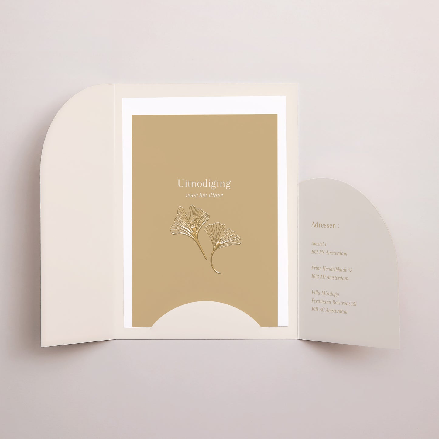 Uitnodigingskaart Huwelijk Map 2 kaarten Ginkgo biloba goud foto N° 3
