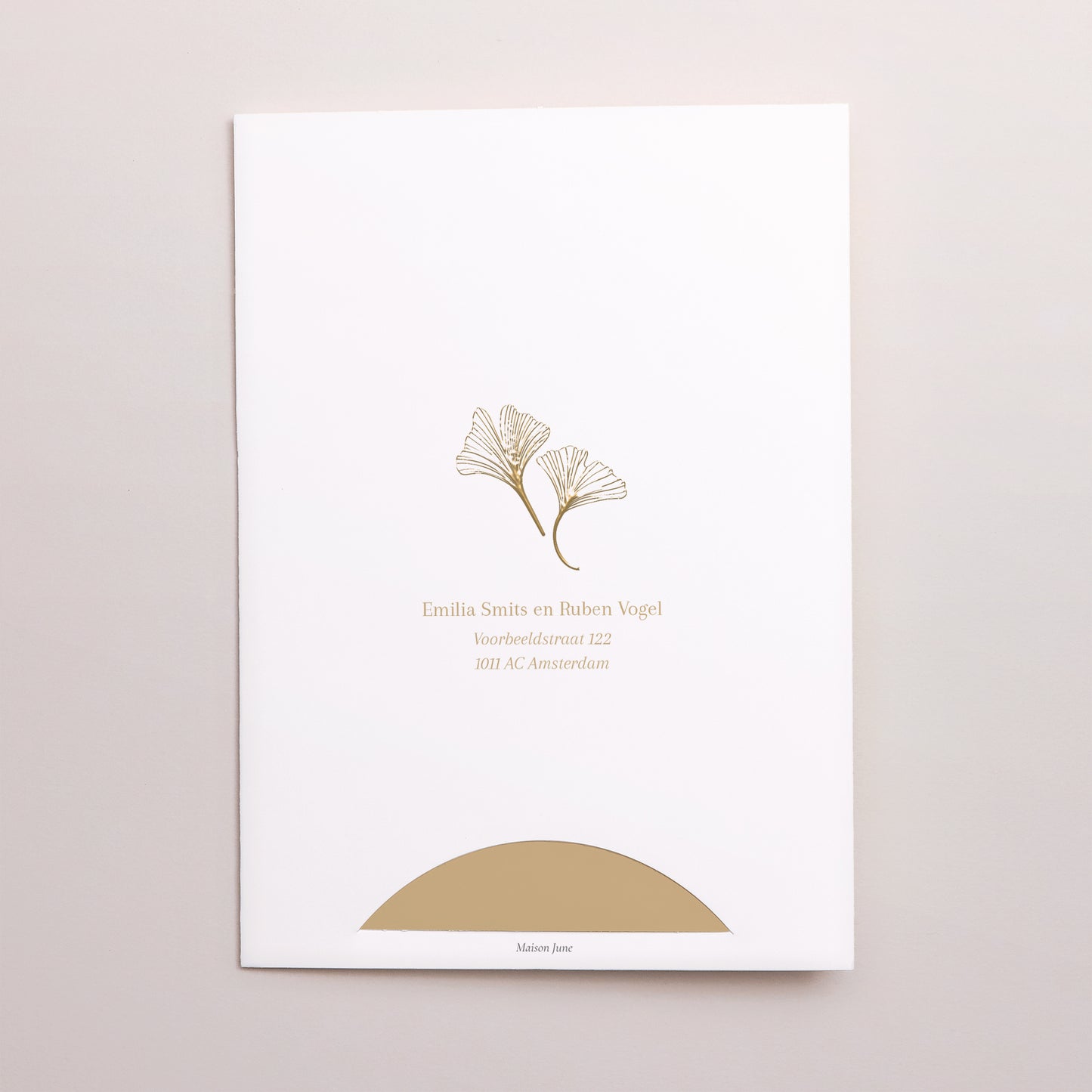 Uitnodigingskaart Huwelijk Map 2 kaarten Ginkgo biloba goud foto N° 5