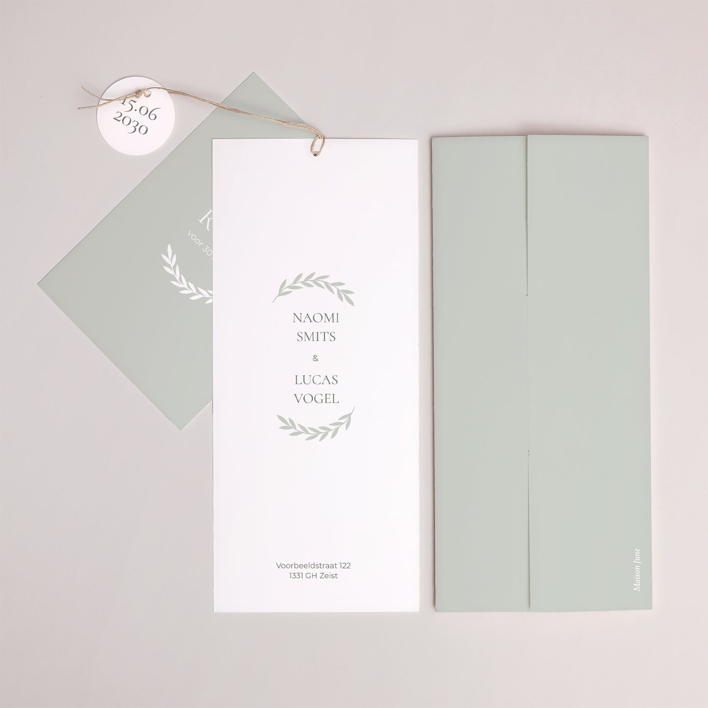 Uitnodigingskaart Huwelijk Portret hoes 2 kaarten, etiket Classico foto N° 4