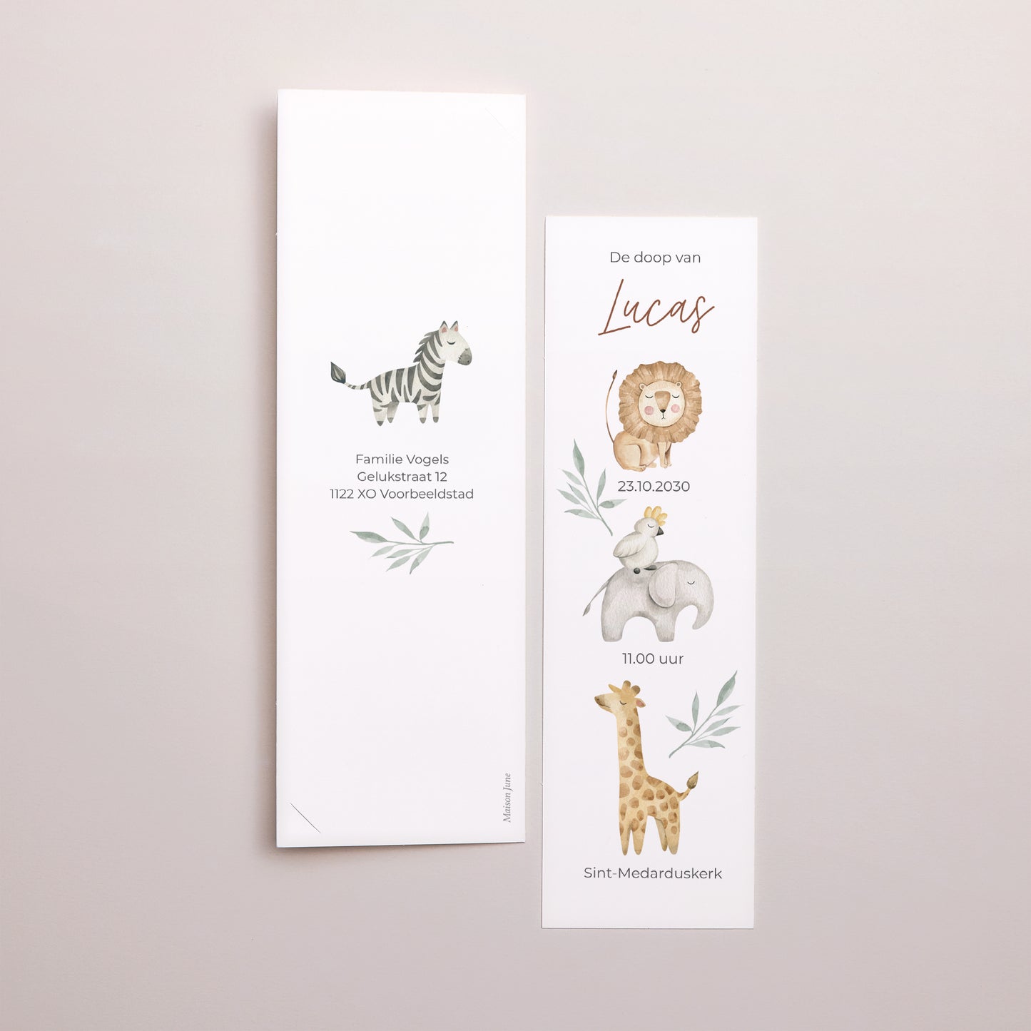 Uitnodigingskaart Doop Fotocabine bladwijzer Jungle Geluk foto N° 3