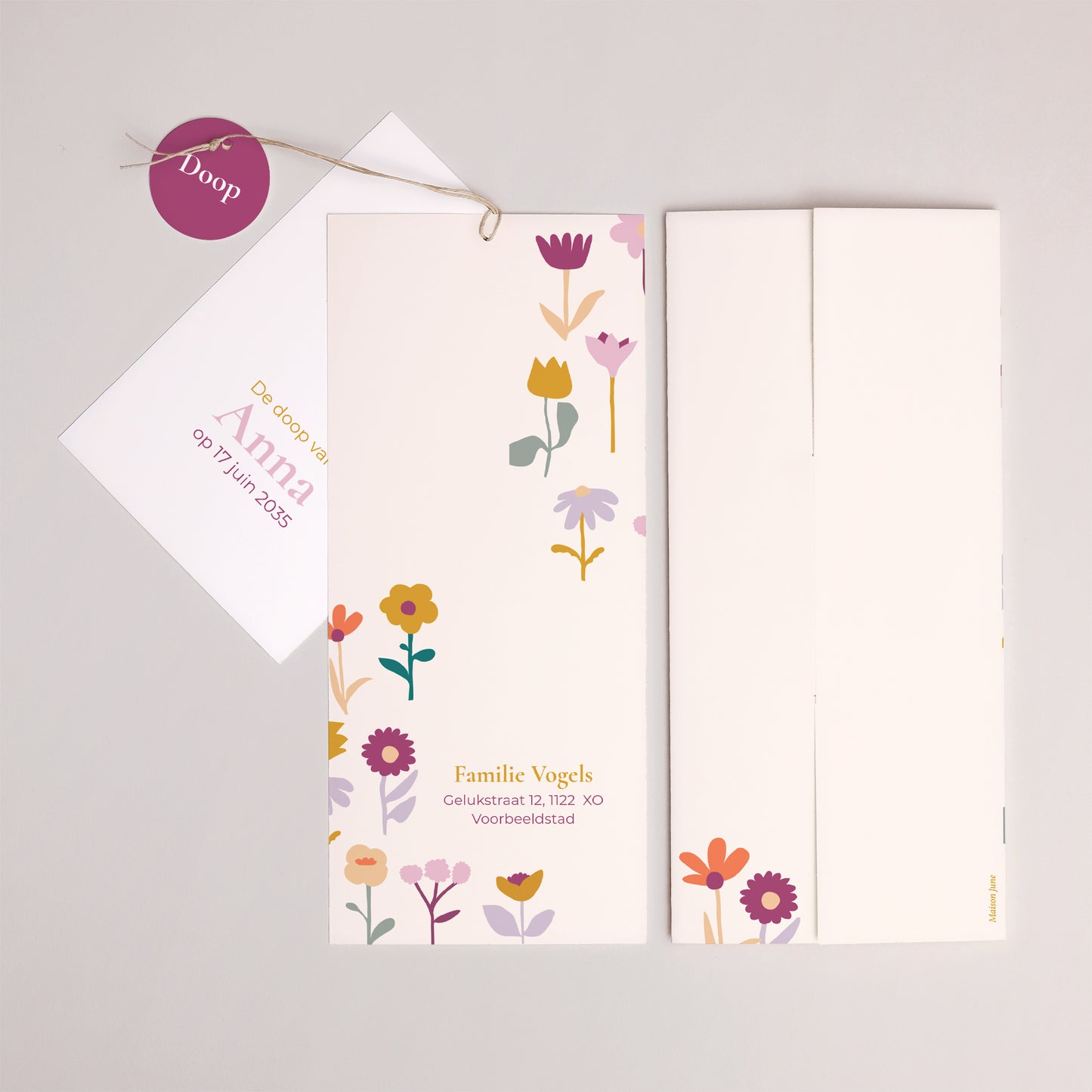 Doopuitnodiging Portret hoes 2 kaarten, etiket Blaadjes van Vreugde foto N° 4