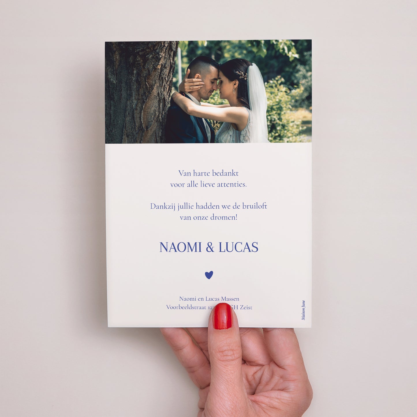Bedankkaart Huwelijk Blauw van Hart foto N° 3