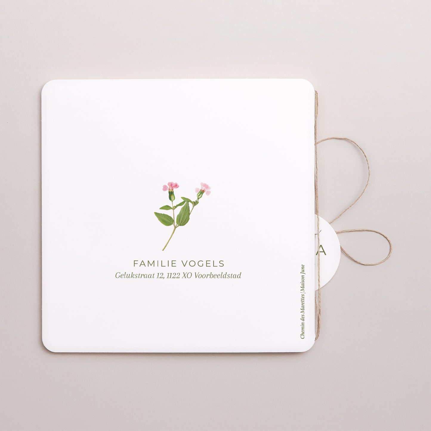 Geboortekaartje Dubbel vierkant met afgeronde hoeken, ronde label Dromerige Plattelandsdroom foto N° 3