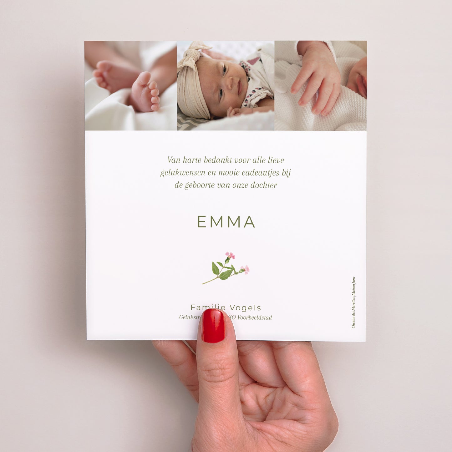 Bedankkaart Geboorte Vierkant Droomlandschap foto N° 3