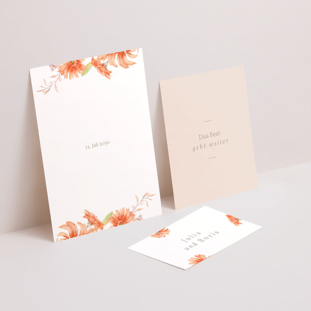 Faire-part Mariage 3 cartes, ruban Couronne & Fleurs Solsticiales foto N° 6