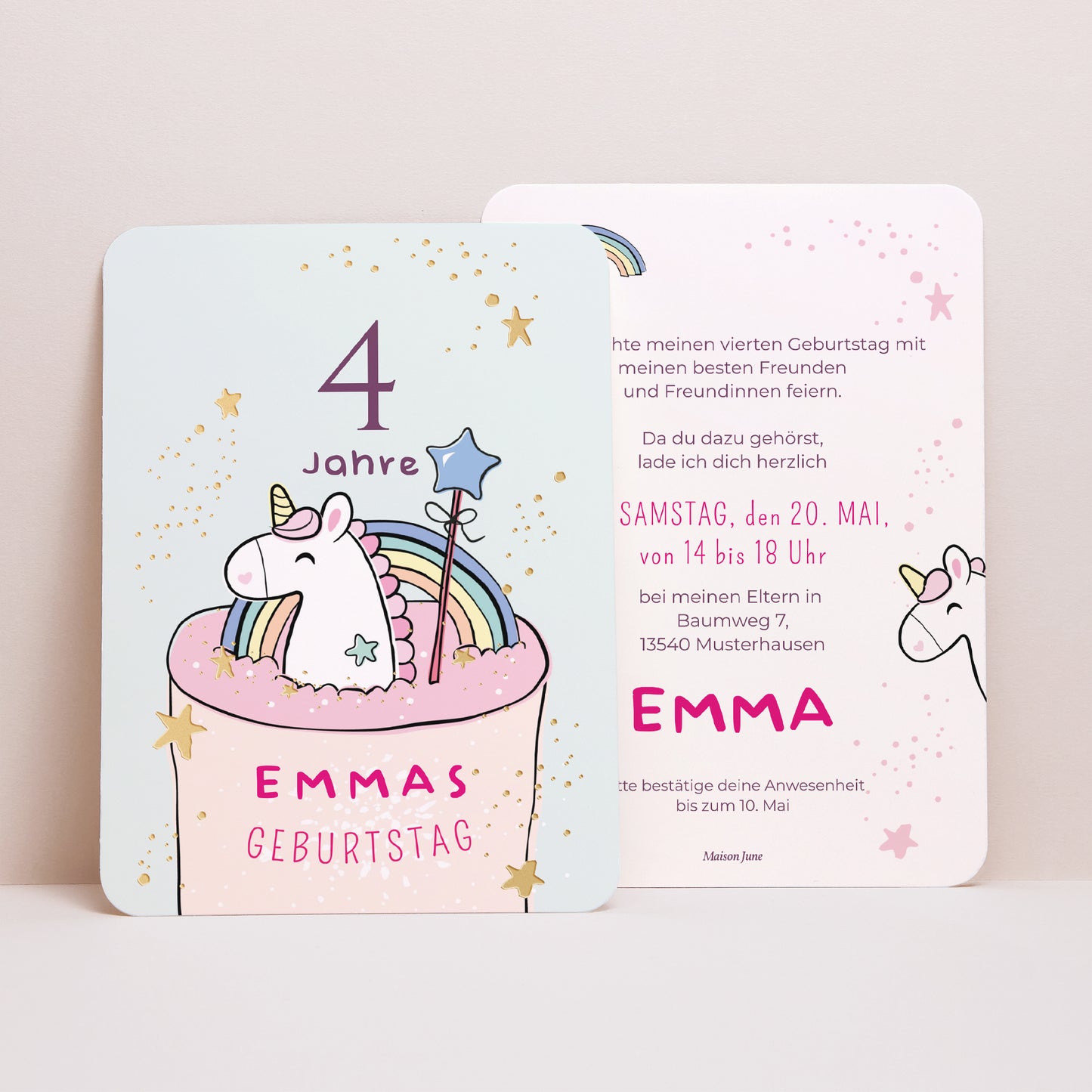 Invitations Anniversaire Enfant Portrait, bords arrondis Gâteau Licorne foto N° 4