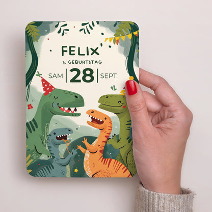 Invitations Anniversaire Enfant Portrait, bords arrondis La fiesta des Dinos foto N° 5
