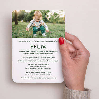 Invitations Anniversaire Enfant Portrait, bords arrondis La fiesta des Dinos foto N° 6
