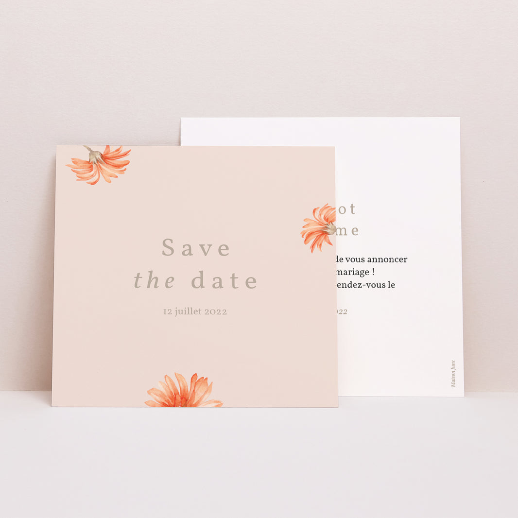 Save the date Mariage Carré Couronne & Fleurs Solsticiales foto N° 1