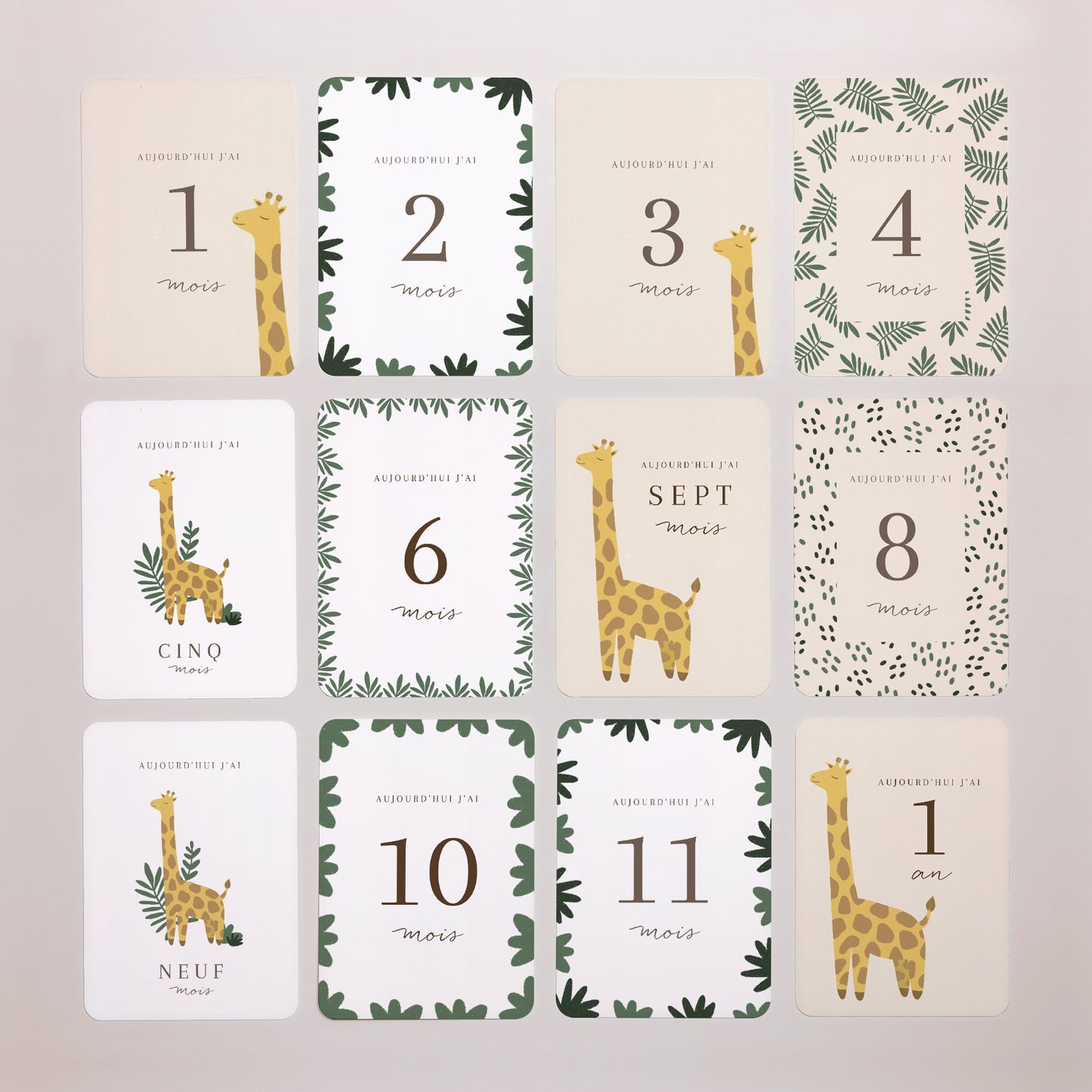 Babystapkaarten Geboorte Set van 12 Giraffe Savanne foto N° 1