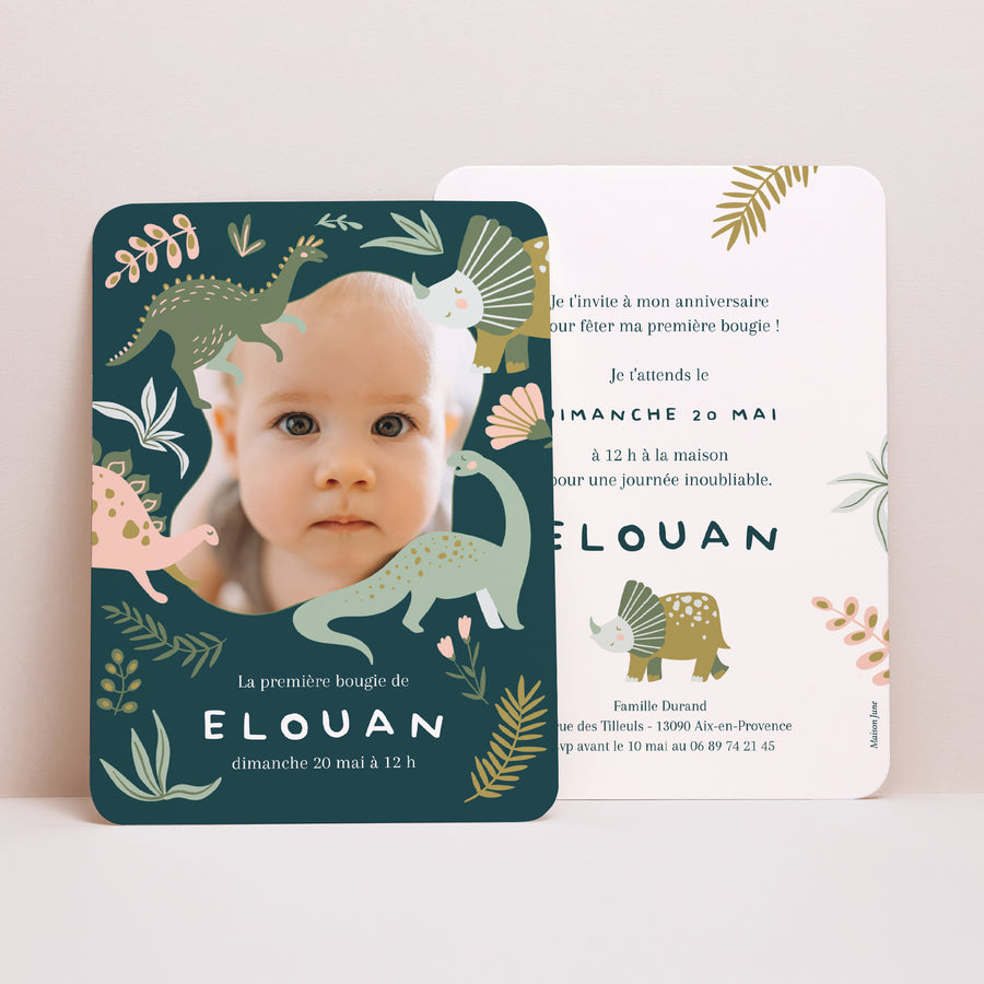 Invitations Anniversaire Enfant Portrait, bords arrondis Dinomania foto
