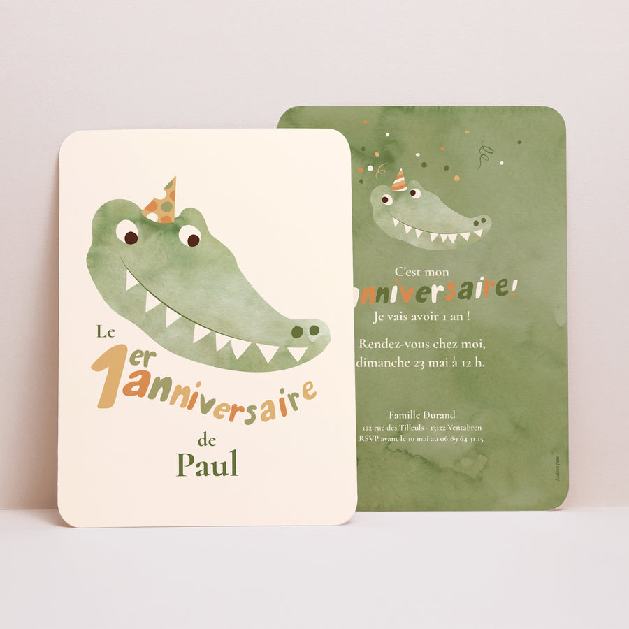 Invitations Anniversaire Enfant Portrait, bords arrondis Anniversaire croco foto