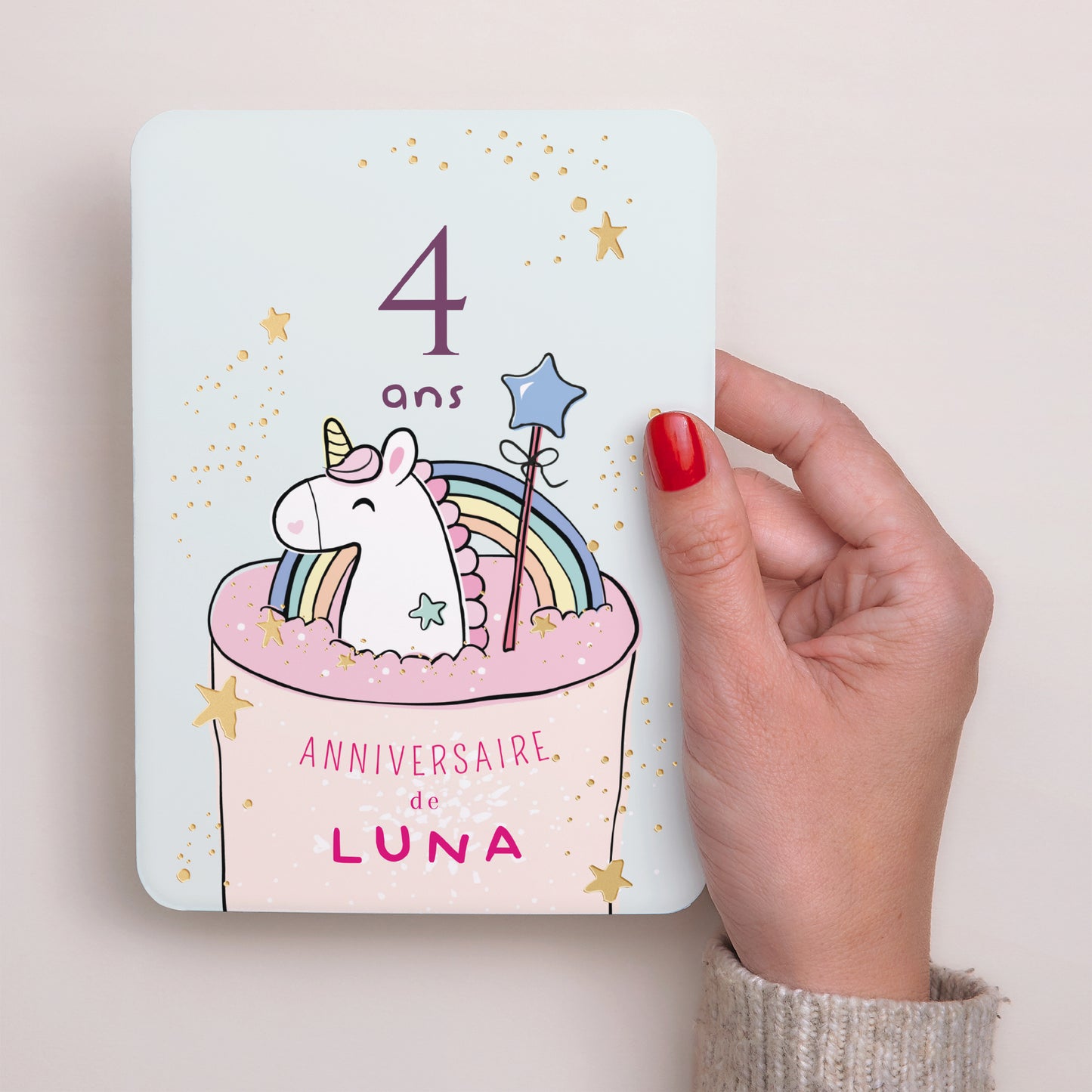 Invitations Anniversaire Enfant Portrait, bords arrondis Gâteau Licorne foto N° 2