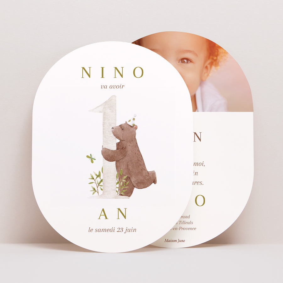 Invitations Anniversaire Enfant Ovale 1 an tout pile foto