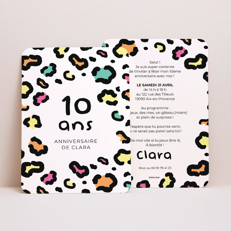 Invitations Anniversaire Enfant Portrait, bords arrondis Léopard coloré foto