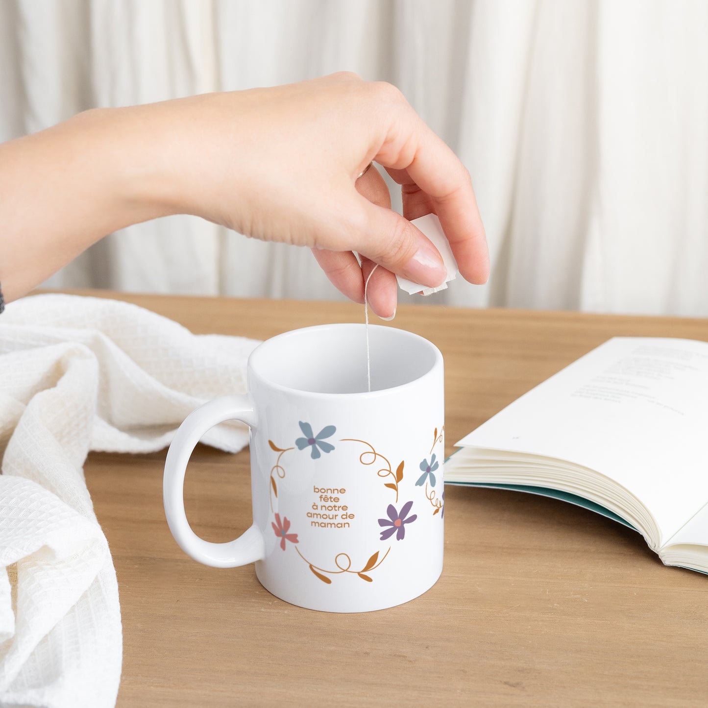 Mug Objets Blanc Cercle de fleurs foto N° 3