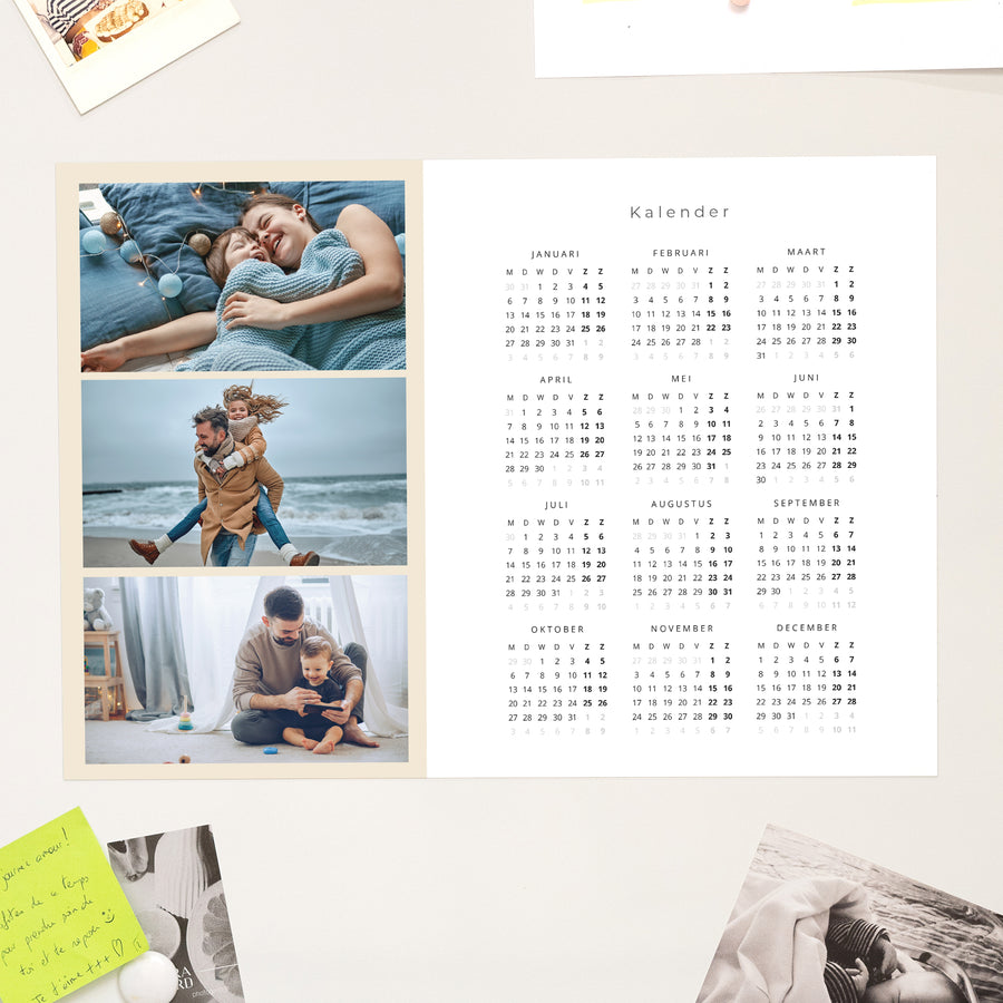 Kalender Eindejaar Magnetisch, enkelvoudig landschap Het jaar in trio - beige foto